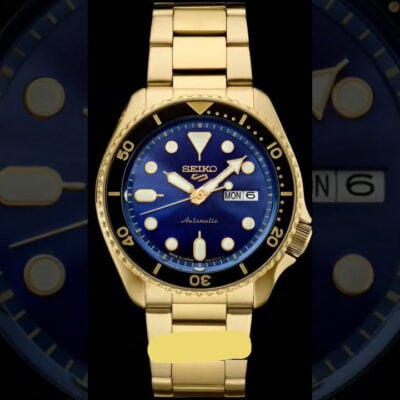 Seiko 5 Sports US Special Edition Automatic Blue Dial Gold Steel Strap Watch For Men - SRPK20